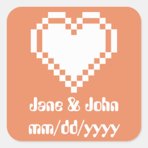 Carré Nos Coeurs 8 bits en Sticker Coral