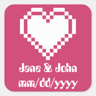 Carré Nos Coeurs 8 bits en Sticker framboise
