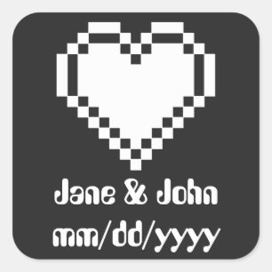 Carré Nos Coeurs 8 bits en Sticker noir