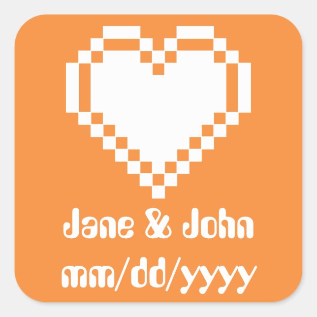 Carré Nos Coeurs 8 bits en Sticker Orange (Devant)