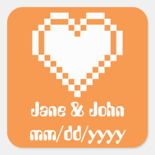 Carré Nos Coeurs 8 bits en Sticker Orange