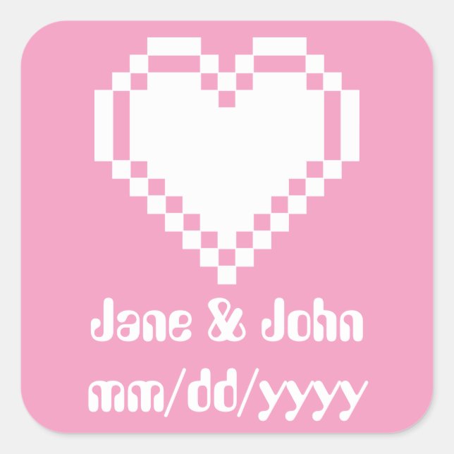 Carré Nos Coeurs 8 bits en Sticker Pétal Rose (Devant)