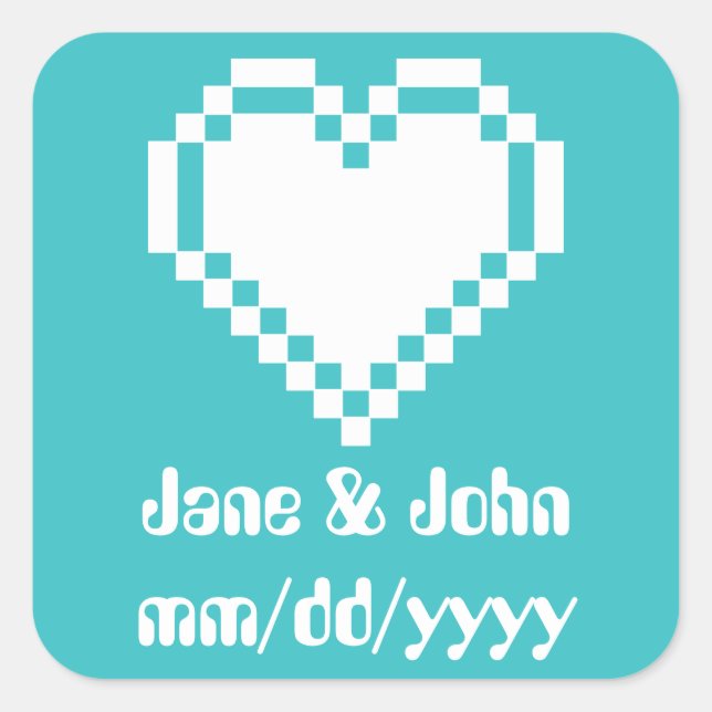 Carré Nos Coeurs 8 bits en Sticker Turquoise (Devant)