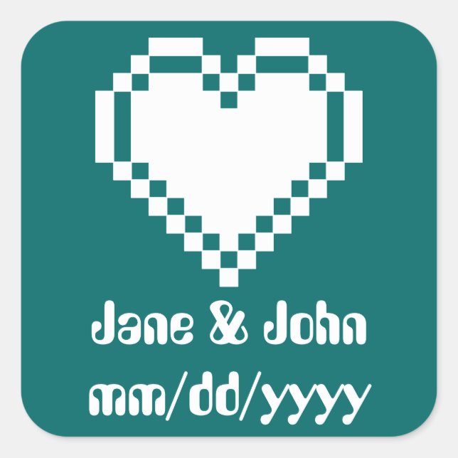 Carré Nos Coeurs 8 bits en Sticker Turquoise (Devant)