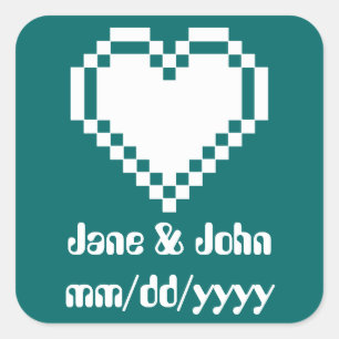 Carré Nos Coeurs 8 bits en Sticker Turquoise