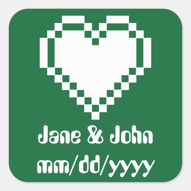 Carré Nos Coeurs 8 bits en Sticker Vert (Devant)