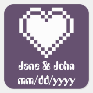 Carré Nos Coeurs 8 bits en Sticker violet