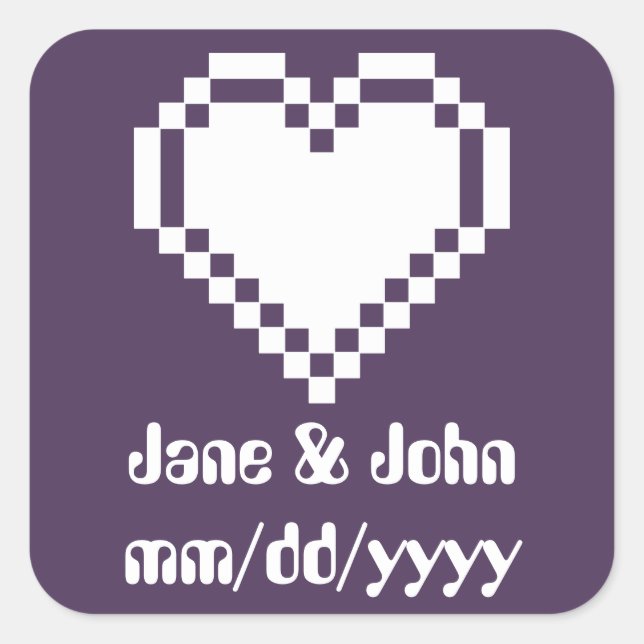 Carré Nos Coeurs 8 bits en Sticker violet (Devant)
