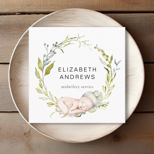 Carré Nouveau Born-Eucalyptus-Wreath, carte de visite mo (Créateur téléchargé)