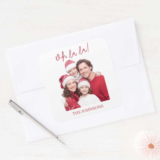 Carré Oh La La Personalized Family Photo Sticker (Enveloppe)