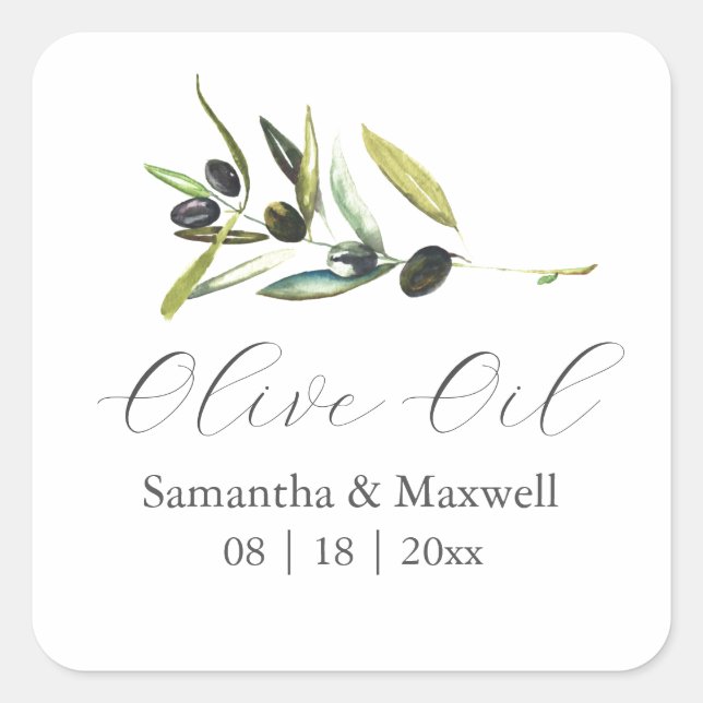 Carré Olive Oil Wedding Favors Sticker (Devant)