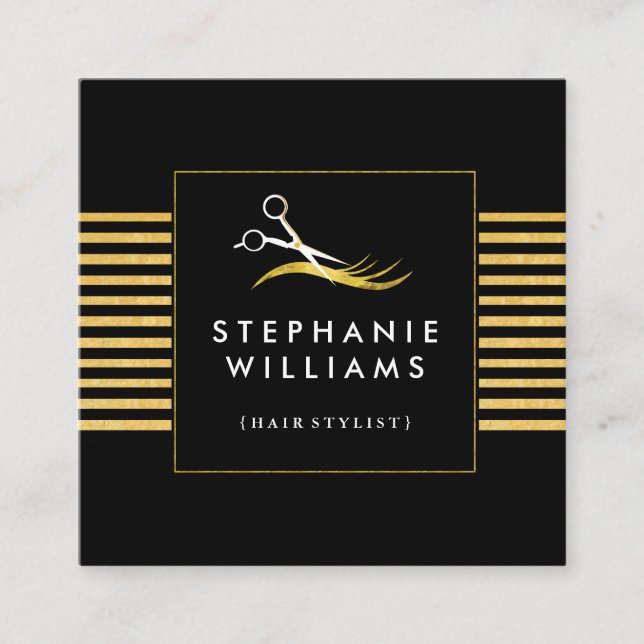 Carré Or et modèle noir de carte de visite de salon de (Devant)