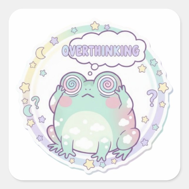 Carré Overthinking Frog Sticker Cute Stressed Frog Meme  (Devant)