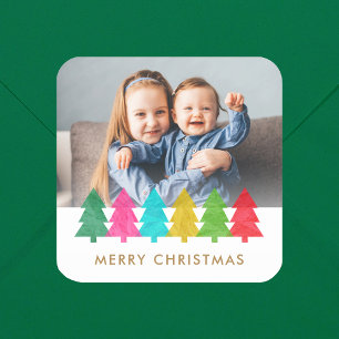 Carré Papier coloré Arbres Photo de Noël Sticker