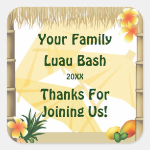 Carré Parti tropical Tiki Hut Party Favoriser Sticker
