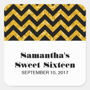 Carré Parties scintillant jaune Chevron Sweet 16 Sticker