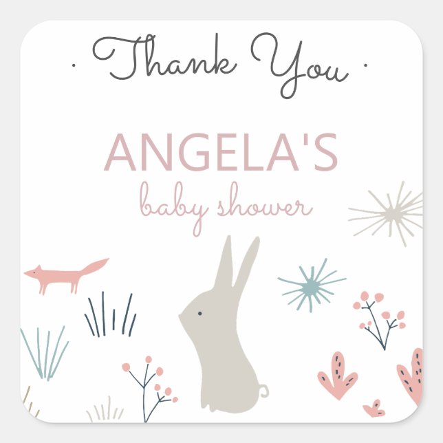Carré Pastel Woodland | Sticker Baby shower (Devant)