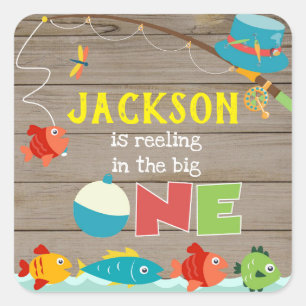 Carré Pêche Poisson Anniversaire Merci Favoriser Sticker