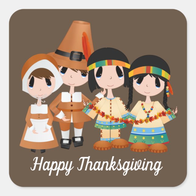 Carré Pèlerins Indiens Thanksgiving Holiday sticker (Devant)