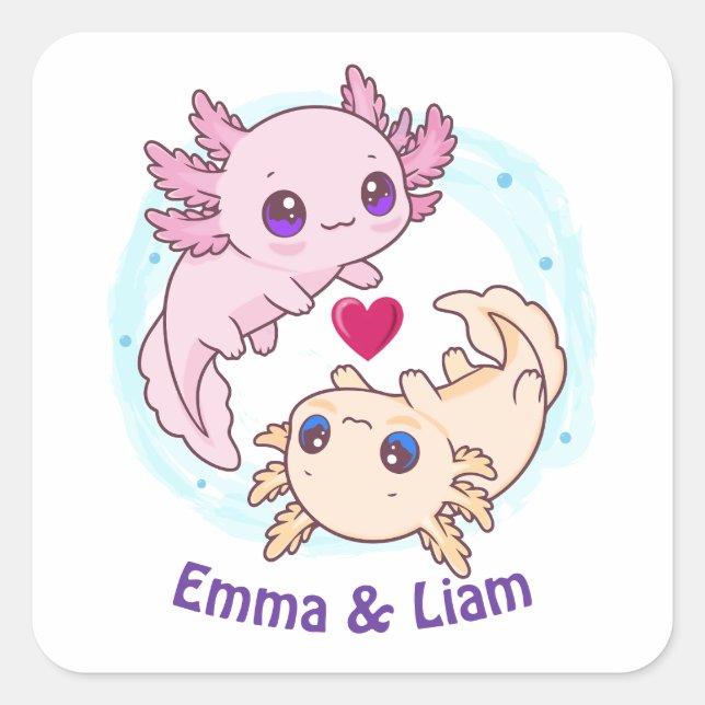 Carré Personalized Axolotl Couple Valentine Sticker (Devant)