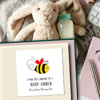 Carré Personalized Cute Bee Baby Bookplate Sticker 