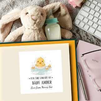 Carré Personalized Cute Duck Baby Bookplate Sticker