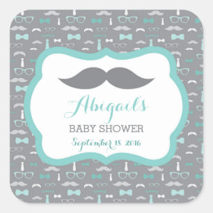 Carré Petit Homme Sticker Baby shower, Turquoise, Aqua, 