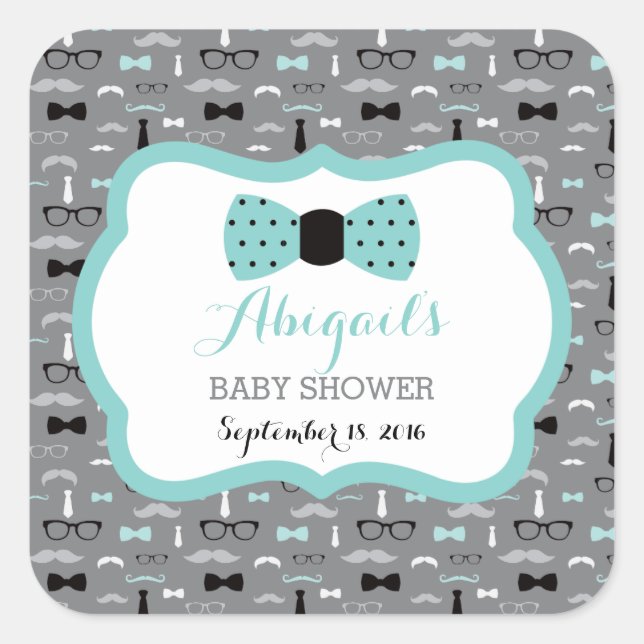 Carré Petit Homme Sticker Baby shower, Turquoise, Gris,  (Devant)