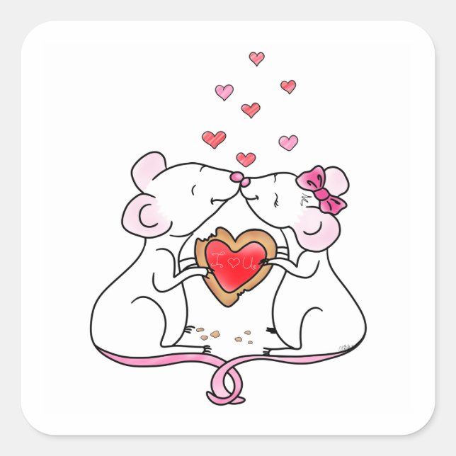 Carré Petite souris d'amour et les coeurs | Sticker Carr (Devant)