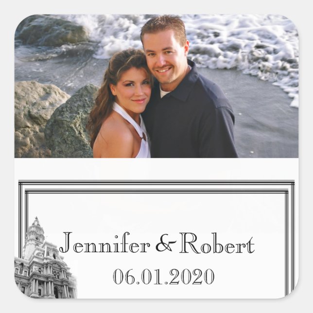 Carré Philadelphie Destination Mariage Favor Sticker (Devant)