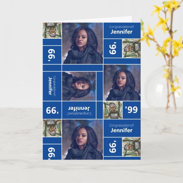 Carré Photo Graduation Classe Année Carte Bleue (Fleur jaune)