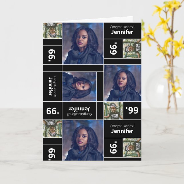 Carré Photo Graduation Classe Année Carte noire (Fleur jaune)