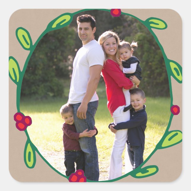 Carré Photo Holiday Sticker : Rustic Foliage Wreath Phot (Devant)