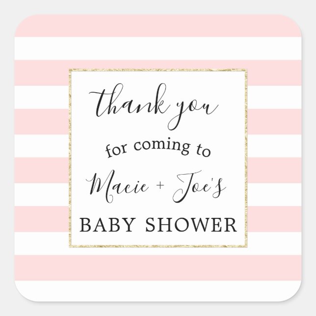 Carré Pink Gold fille baby shower faveur merci sticker (Devant)