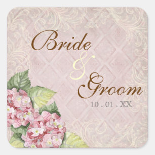 Carré Pink Hydrangea Swirl - Sceau Mariage ou Sticker