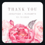 Carré Pink Watercolor Flower Wedding Favor Sticker de re<br><div class="desc">Mariage de fleurs d'aquarelle rose merci pour l'autocollant. Aquarelle tendance pour mariages de style boho fantaisiste. Rose et or. Design floral élégant dans un style bohème vintage.</div>