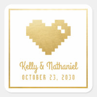 Pixel Heart Gamer Mariage Faveur Sticker Sceau
