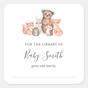 Carré Plaque de baby shower Sticker animal de bois