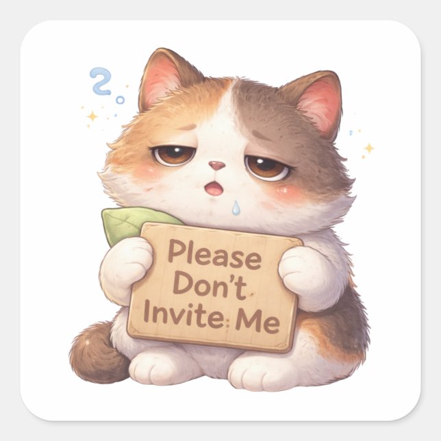 Carré Please Don't Invite Me Cat Sticker (Devant)