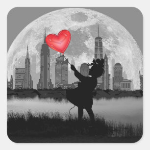 Carré Pleine lune de NEW YORK fille avec sticker à ballo