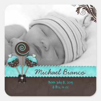 Carré Pops de gâteau Baby Boy Sticker Blue Brown Candy 2