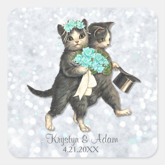 Carré Posh Cats Aqua - Sticker Sparkle Argent (Devant)