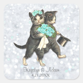 Carré Posh Cats Aqua - Sticker Sparkle Argent
