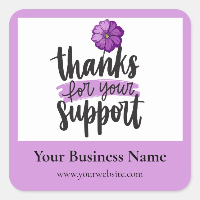 Carré Purple Floral Thank you business packaging sticker (Devant)