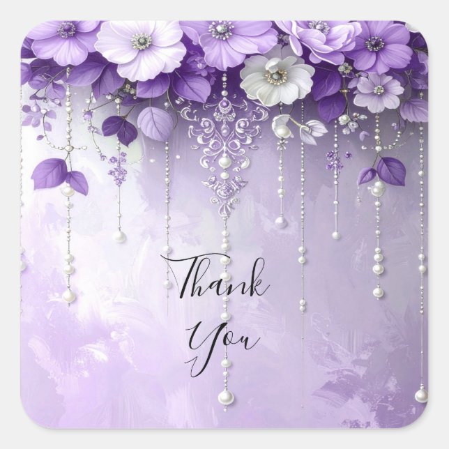 Carré Purple Flowers with Dangling Pearls Sticker (Devant)