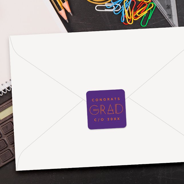 Carré Purple Orange Grad Typography Graduation Sticker (Créateur téléchargé)