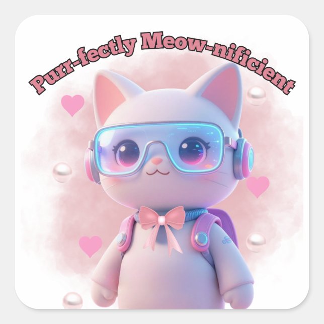 Carré Purr-fectly Meow-nificient Cat Sticker (Devant)
