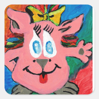 Carré Rainbow Cartoon Character Sticker