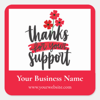 Carré Red Floral Thank you business packaging sticker