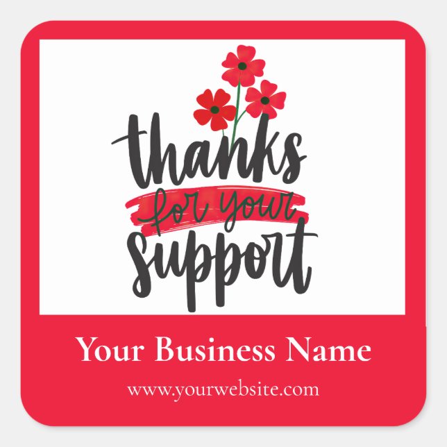 Carré Red Floral Thank you business packaging sticker (Devant)